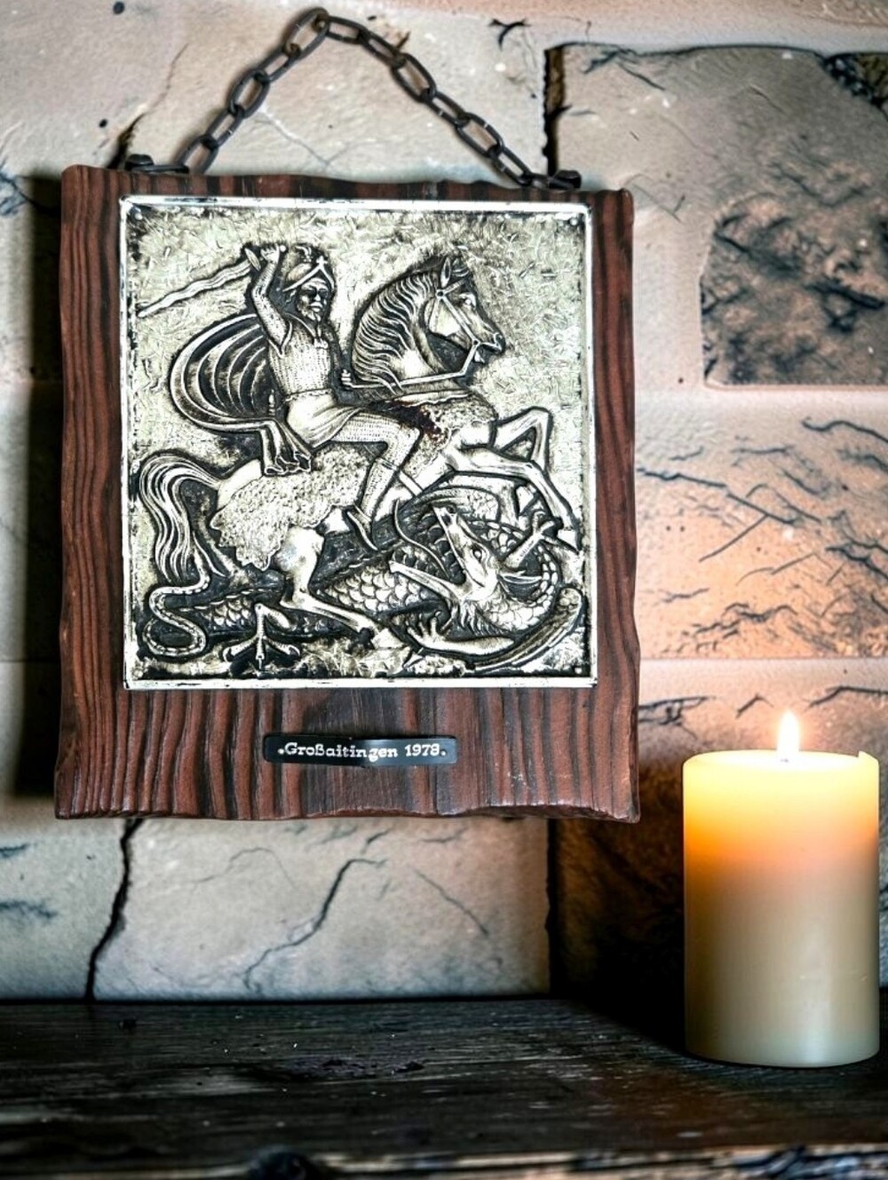 Vtg Großaitingen 1978 Wall Plaque St. George and Dragon Spanish Gothic Revival